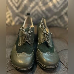 Jambu Green Leather Wingtip Oxford San Fran Lace Up Shoes Womens 8 Block Heels